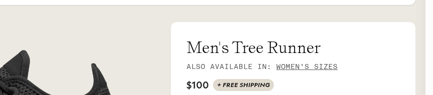 Allbirds + FREE SHIPPING green pill next to price