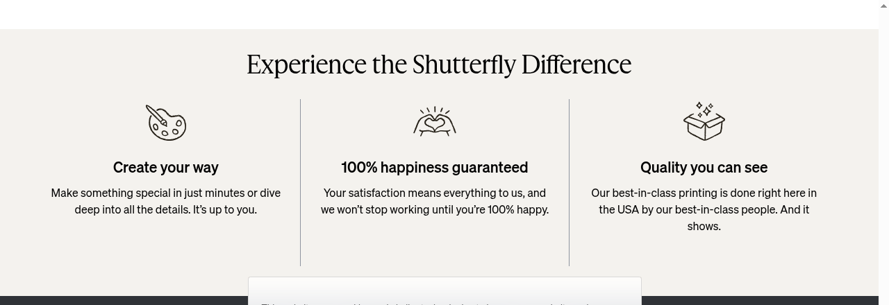 Shutterfly's 100% Happiness Guaranteed values column