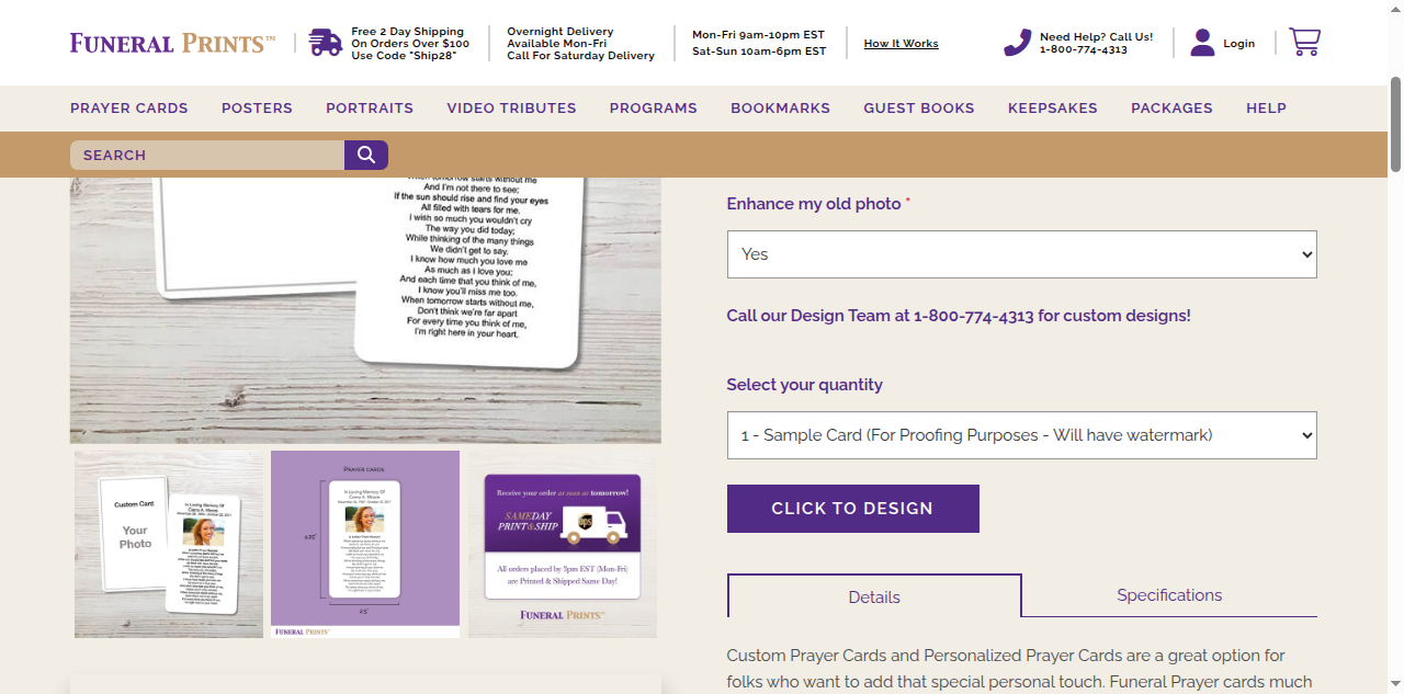 PDP CTA area on funeralprints.com
